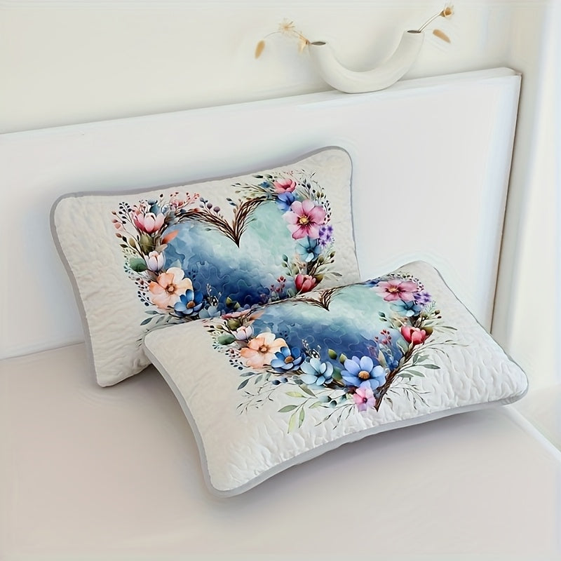 Floral Quilt Set 2 or 3 Piece – Colorful Flowers & Plants Quilted Bedspread with Pillowcases, Soft Breathable Hypoallergenic Machine Washable Bed Cover Twin Queen King