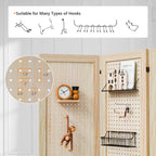 5 FT Freestanding Pegboard Room Divider | Wood Folding Privacy Screen & Display Board Organizer with Support Feet – White, Black, Natural, Grey | Craft Shows, Retail & Home