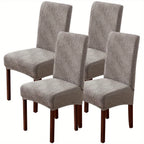 Stretch Jacquard Dining Chair Covers 4/6 Pack – Polar Fleece Slipcovers with Elastic Band, Removable Washable Chair Protector for Dining Room Kitchen Hotel Restaurant Home Decor
