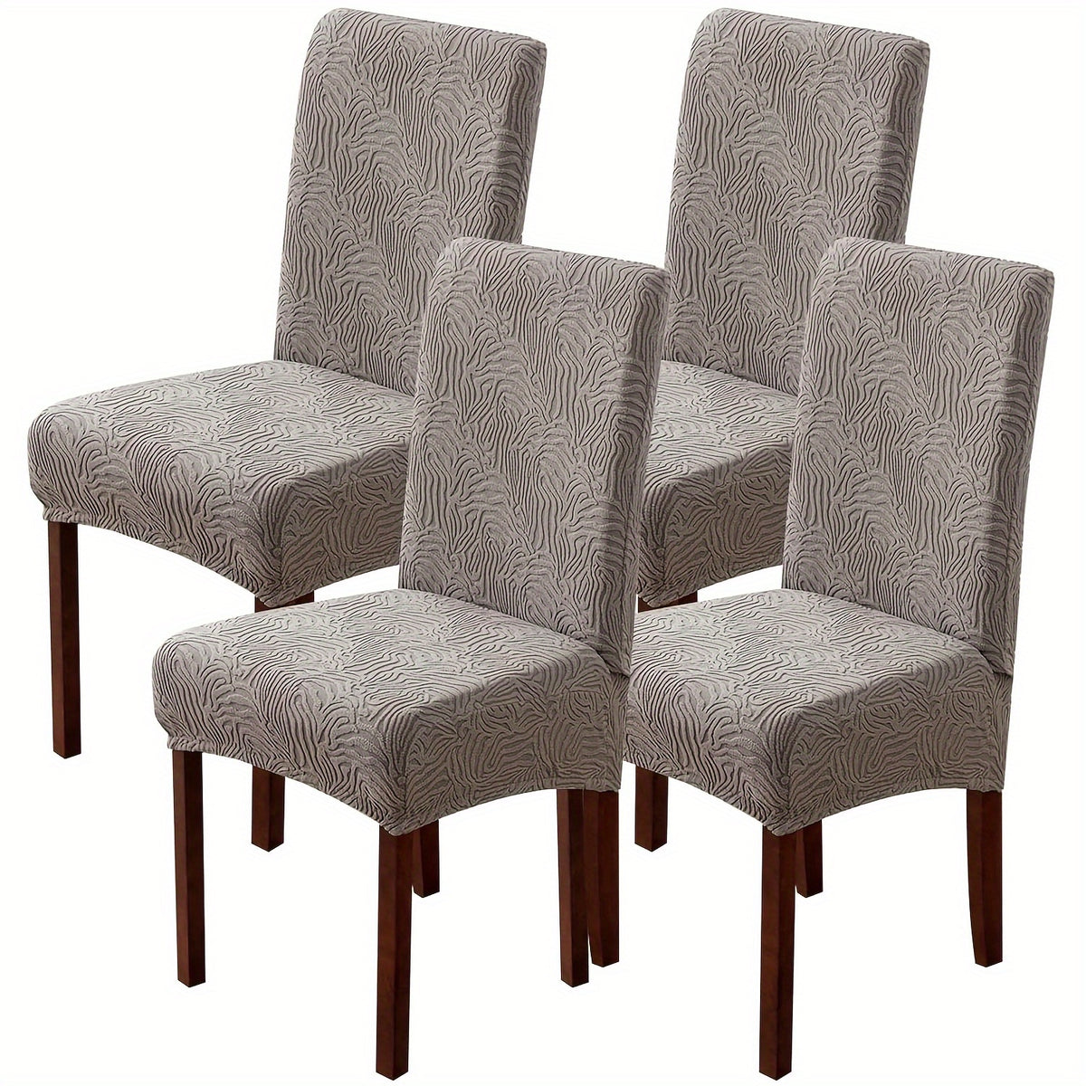 Stretch Jacquard Dining Chair Covers 4/6 Pack – Polar Fleece Slipcovers with Elastic Band, Removable Washable Chair Protector for Dining Room Kitchen Hotel Restaurant Home Decor