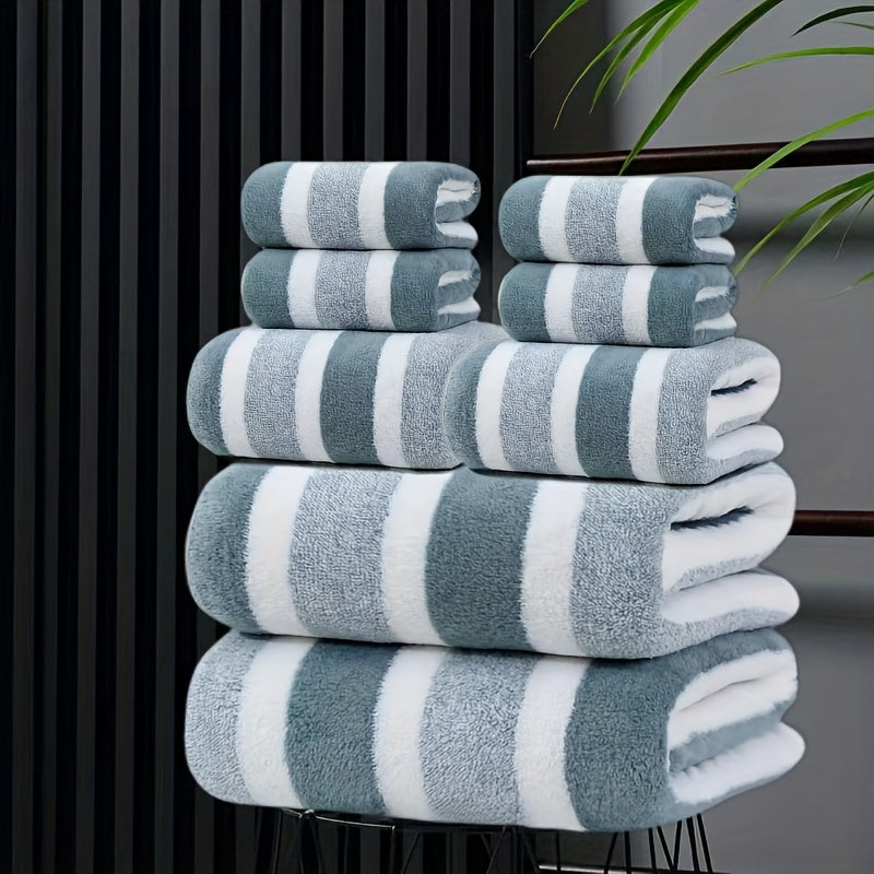 8-Piece Hotel-Quality Striped Bath Towel Set – Lint-Free Super Absorbent Two-Color Towels | 2 Large Bath Towels, 2 Medium Bath Towels & 4 Washcloths