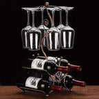 Countertop Wine Rack with Wine Glass Holder Holds 4 Bottles and 6 Glasses Iron Retro Bar Organizer for Kitchen Home Bar Pantry Dining Room