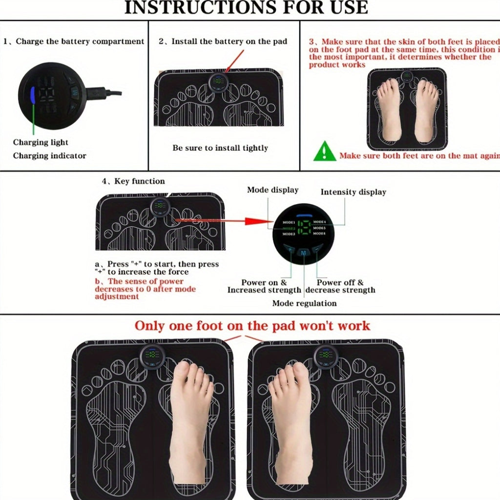 EMS & TENS Foot Neuromuscular Massager, Electric Foot & Leg Stimulator for Blood Circulation Improvement, Adjustable Modes & Intensity Levels, USB Rechargeable, Neuropathy & Fatigue Relief for Men & Women