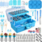 Cake Decorating Kit 236 & 386 Piece Piping Tips Set Stainless Steel Frosting Nozzles with Russian Tips Pastry Bags - Complete Baking Decorating Tools for Beginners