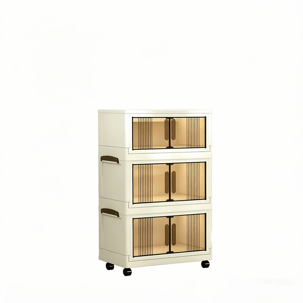 Stackable Plastic Drawer Organizer with Wheels 29 Gallon Extra Large Transparent Storage Cabinet – 3/4/5 Layer Foldable Drawers for Bedroom Closet Living Room