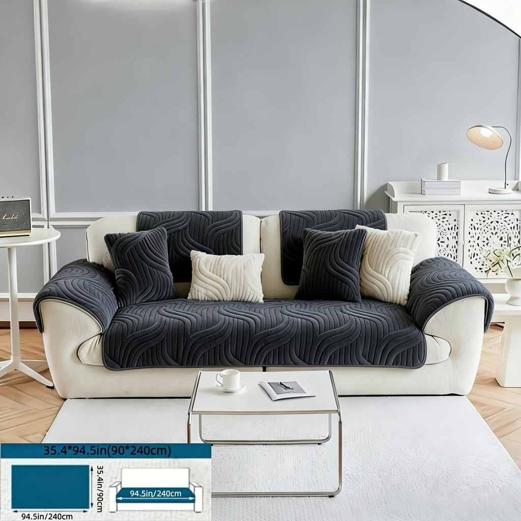 Boho Plush Sofa Cover 2-5 Seater – Non-Slip Backing, Pet-Friendly, Soft Durable Furniture Protector, 4 Colors, All-Season, Living Room Bedroom Office, Off-White Light Grey Dark Gray Light Brown