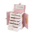 Jewelry Box with Lock & Mirror, Large 6-Tier Jewelry Case with 5 Drawers, Lockable Jewelry Storage Organizer for Women, Girls & Loved Ones — Jewelry Armoire Gift