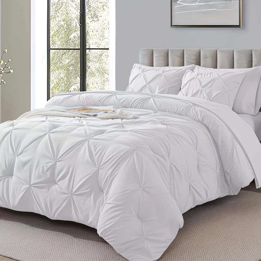 Quilt Set 3 Piece Lightweight Breathable Comforter with Pillowcases - Diamond Pattern Ultra-Fine Fiber Soft Bedding Set 42 Colors Twin Queen King Pinch Pleat