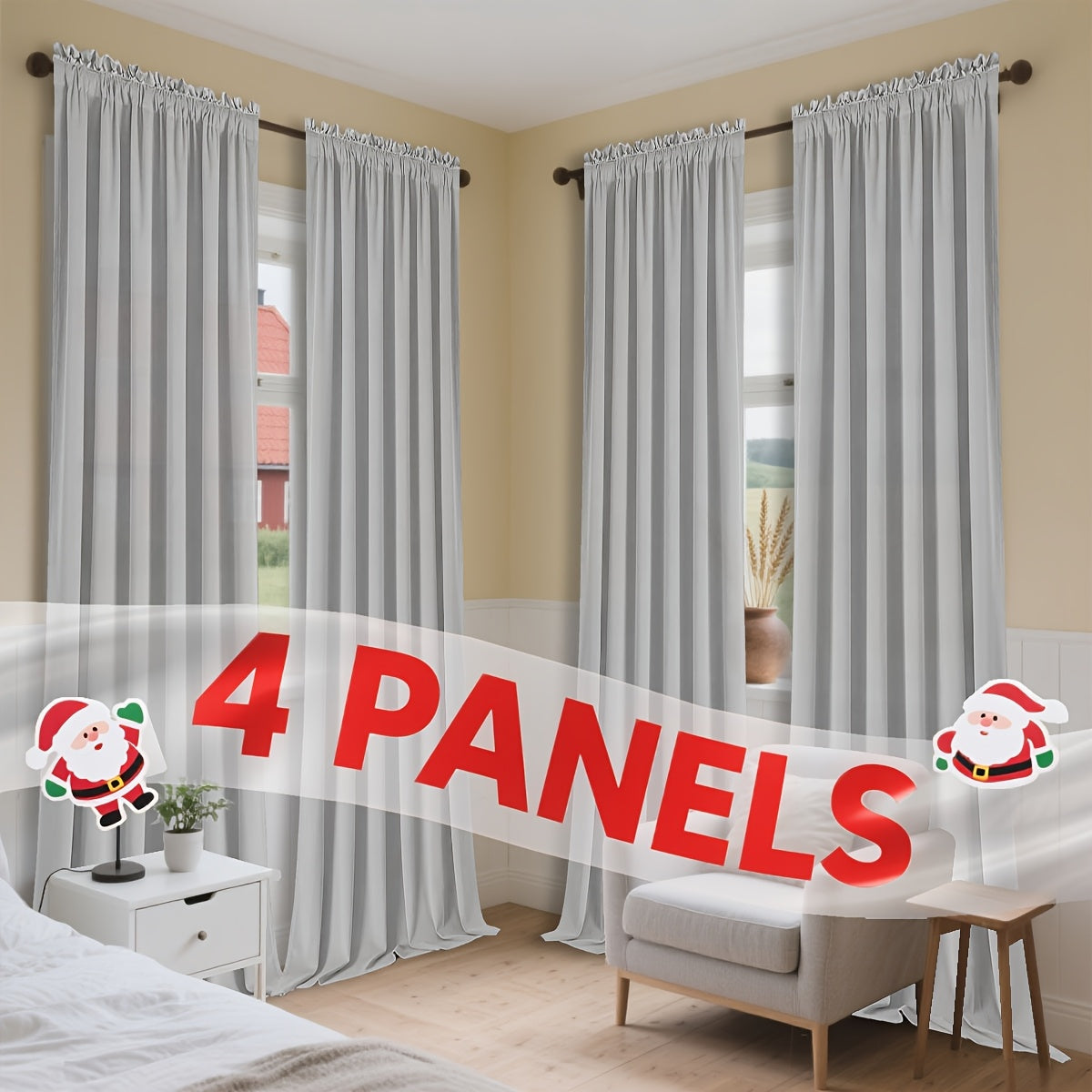 Semi-Sheer Curtains 4 Panels – Modern Light Filtering Window Drapes with Rod Pocket & Eyelet for Living Room, Bedroom & Office, Easy Install No Bleach Care