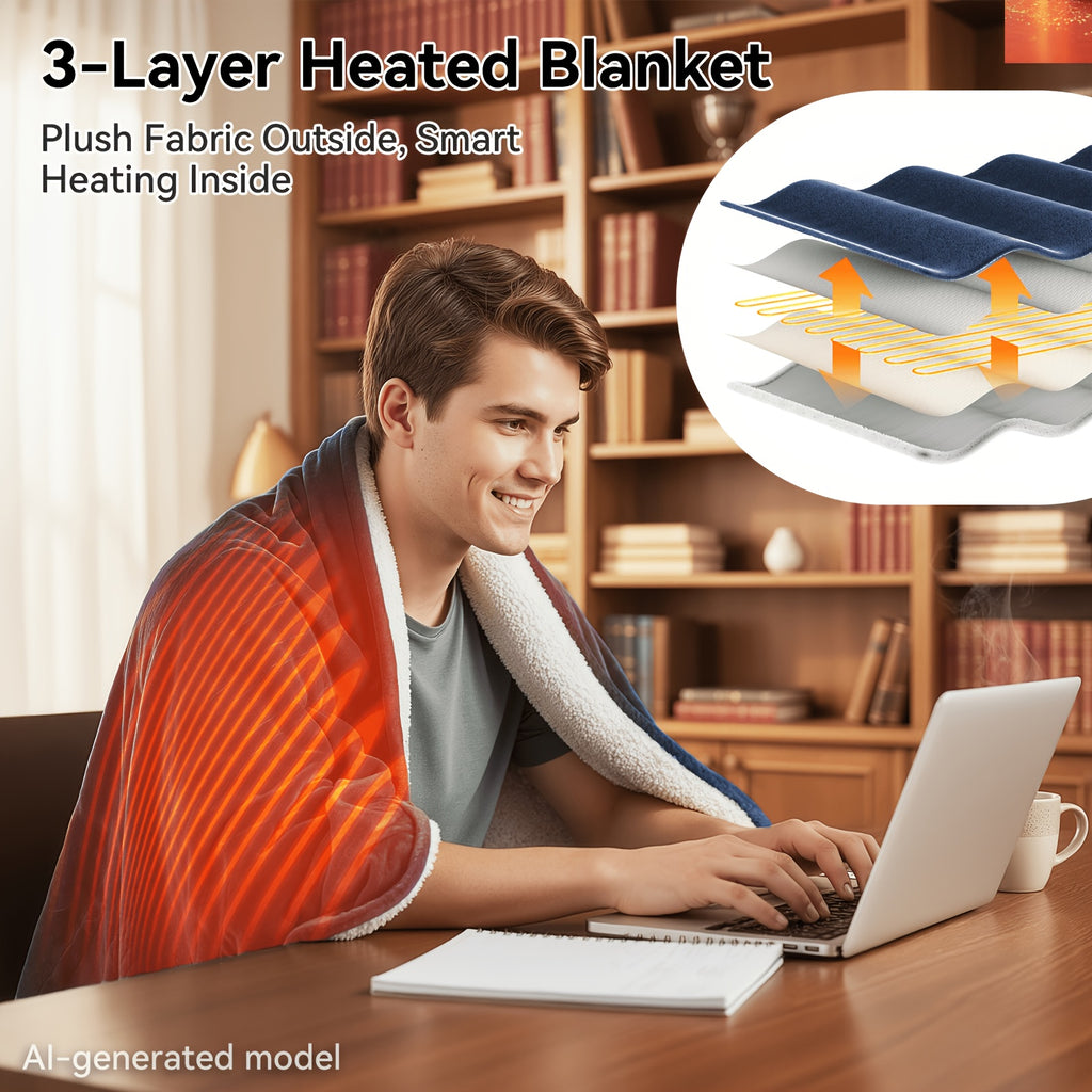 Electric Heated Blanket Soft Flannel 10 Temperature Levels Dual Control – PTC+NTC Overheat Protection, Machine Washable, for Couples Bedroom & Winter Home Use