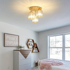 Crystal Semi Flush Mount Ceiling Light 3-Light Modern Chandelier with Transparent Glass Shades for Kitchen Hallway Bedroom Living Room – Black or Gold