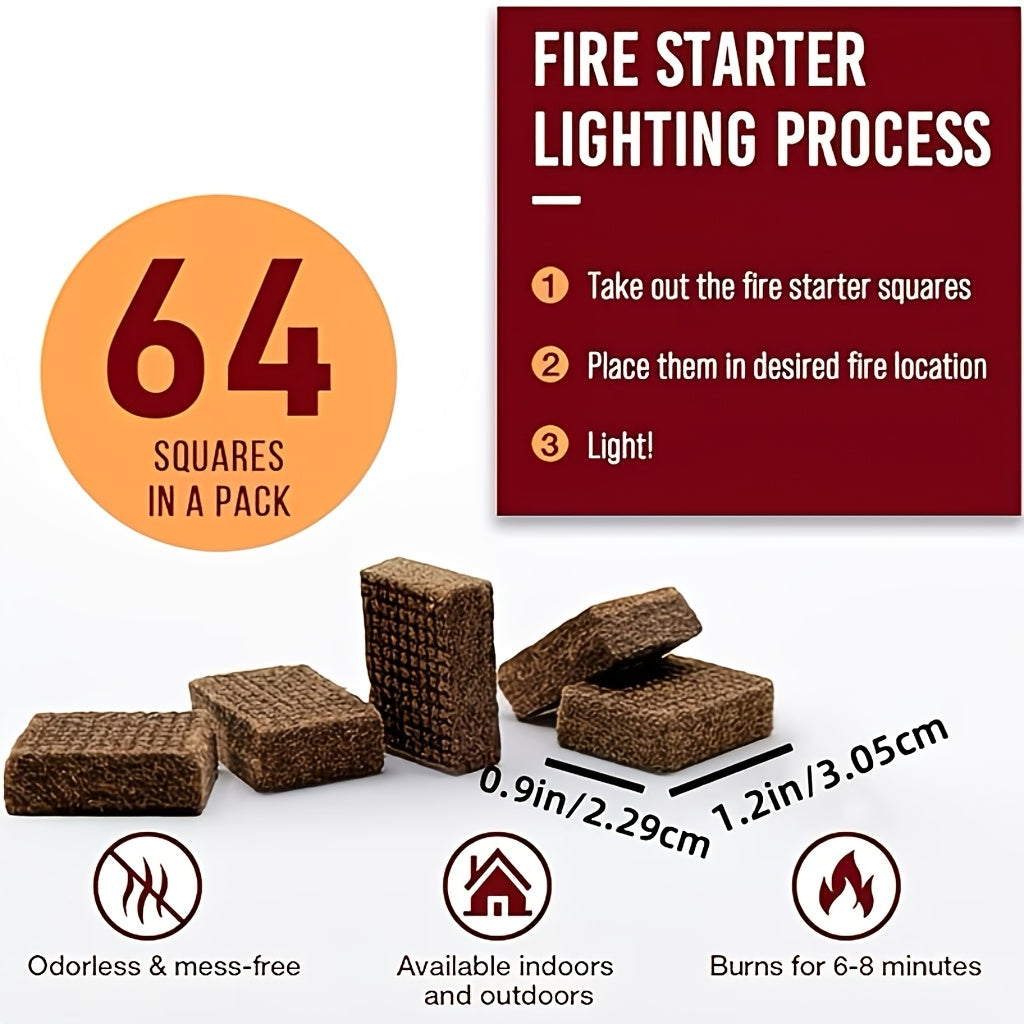 Fire Starter Blocks Odorless Safe Long Lasting for Fireplace Barbecue Camping Wood Stove Easy Light No Electricity Needed Indoor Outdoor 64pcs 192pcs
