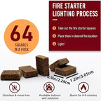 Fire Starter Blocks Odorless Safe Long Lasting for Fireplace Barbecue Camping Wood Stove Easy Light No Electricity Needed Indoor Outdoor 64pcs 192pcs