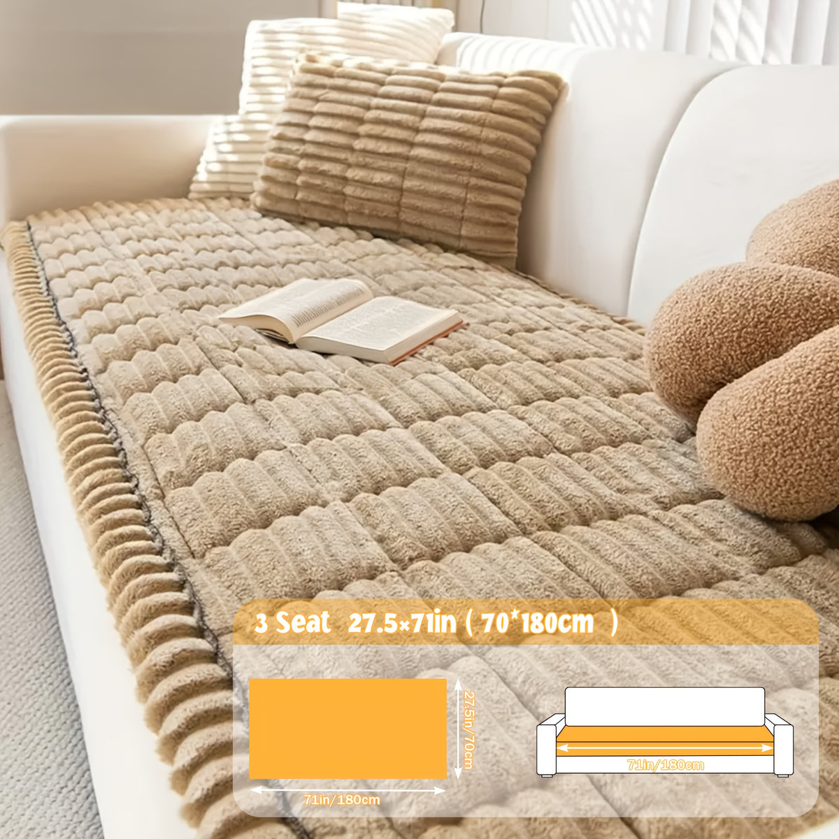 Corduroy Plush Sofa Cover 1pc – Thickened Non-Slip Washable Couch Slipcover for 2 3 4 Cushion Sofa & L-Shape Sectional, Soft Cozy Furniture Protector All Seasons, Christmas Home Decor