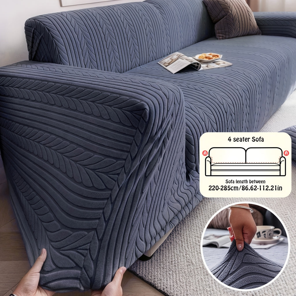 Striped Stretch Sofa Cover 1pc – Washable Non-Slip Scratch-Resistant All-Season Sofa Slipcover for 1 2 3 4 Seater, White Sawtooth Textured Fabric Couch Protector for Living Room Home Decor