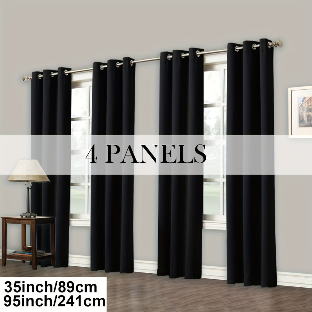 Room Darkening Blackout Curtains 4-Pack – Grommet Top Plain Weave Sun Blocking Drapes for Living Room & Bedroom, 9 Colors, 7 Size Options, Woven Polyester