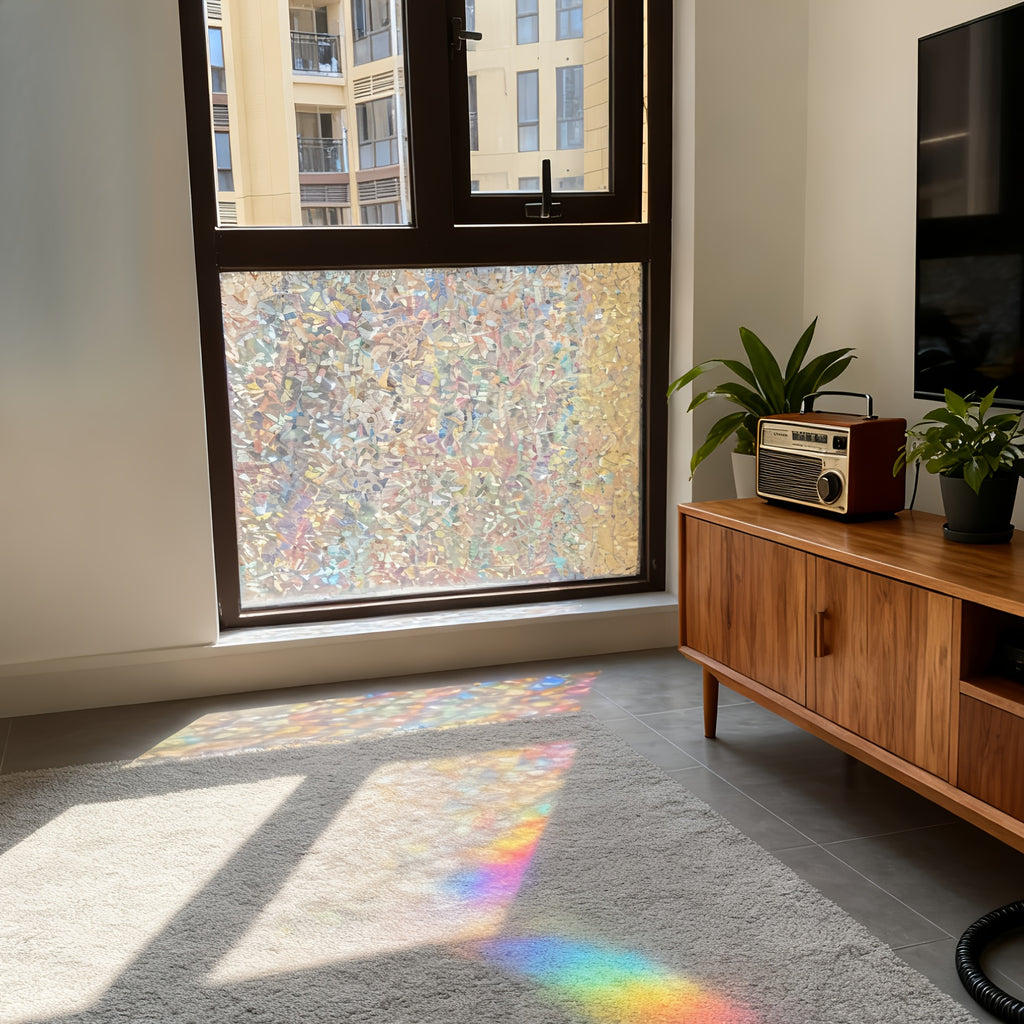 Rainbow Privacy Window Film Static Cling No Glue - Decorative UV Blocking Sun Film, 60% Privacy, Rainbow Light Effect for Home Bathroom Office, 7 Sizes