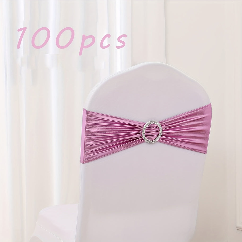 100pcs Metal Spandex Chair Bow Buckle Sliders – Stretchable Elastic Seat Strap Fasteners for Wedding, Party & Banquet Chair Decorations | Gold, Silver, Rose Gold & More