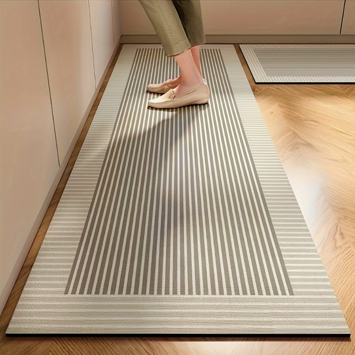 Nordic Style Kitchen Mat Thickened Absorbent Non-Slip Rubber Backing Floral Beige Brown 2 Sizes – Durable High Traffic Floor Mat