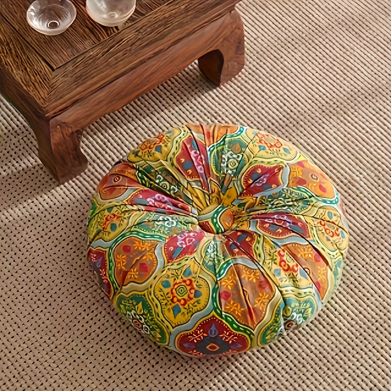 Boho Round Floor Cushion Pillow Thick Filling - Bohemian Decorative Accent Pillow for Sofa Living Room Bedroom, 6 Colors, 2 Sizes