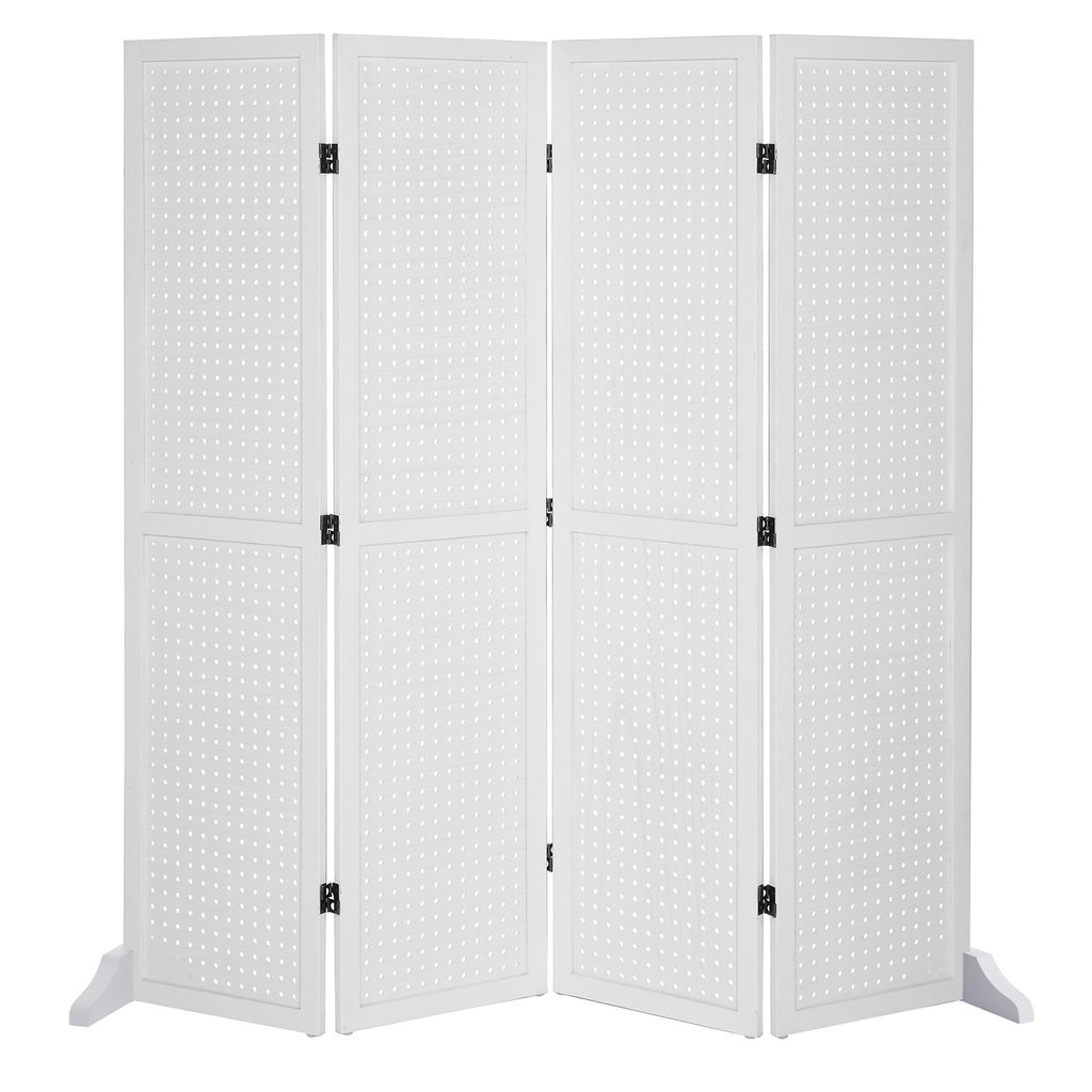 5 FT Freestanding Pegboard Room Divider | Wood Folding Privacy Screen & Display Board Organizer with Support Feet – White, Black, Natural, Grey | Craft Shows, Retail & Home