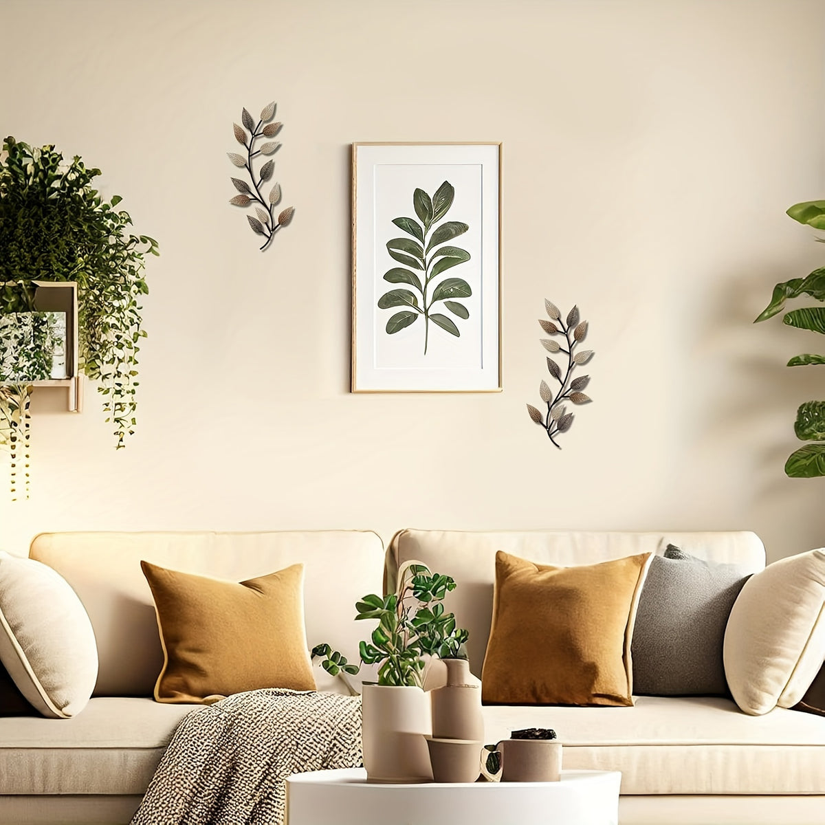 Vintage Metal Leaf Wall Decoration Set of 2 – Rustic Blue & Brown Metal Leaf Wall Art with Screws, Indoor Bedroom Living Room Corridor Home Decor Wall Hanging Accent