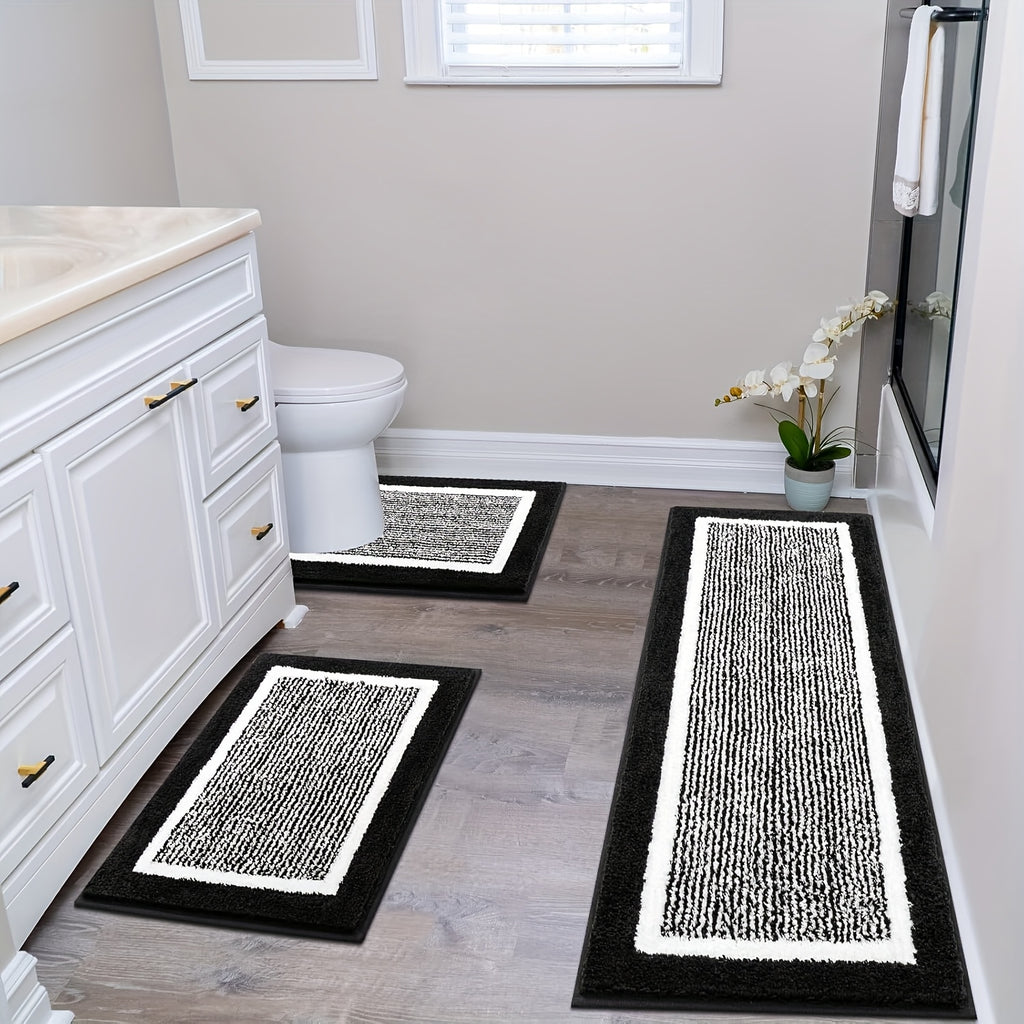 3 Piece Bathroom Rug Set Non-Slip Absorbent Microfiber Shaggy Bath Mats with U-Shaped Toilet Mat Washable Bath Rugs Dark Gray Coffee Blue Grey Black