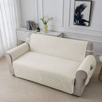 Sofa Cushion Cover with Storage Pocket – Pet-Proof Non-Slip Multi-Function Sofa Protector, All-Season Machine Washable, 1/2/3-Seater, Navy Coffee Off-White Dark Gray