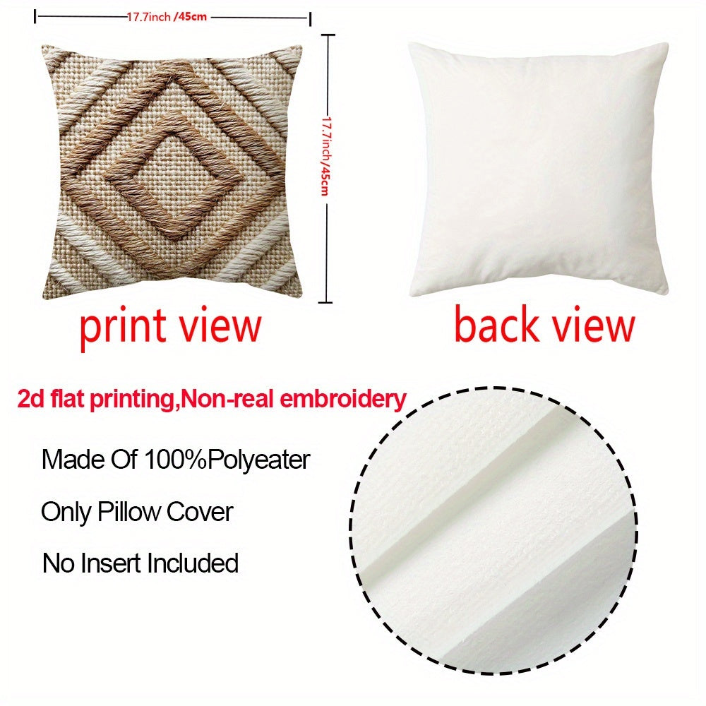 Boho Throw Pillow Cases Set of 4 Geometric Striped Diamond Pattern Decorative Cushion Covers 18x18 Inch for Farmhouse Living Room Bedroom Couch Sofa