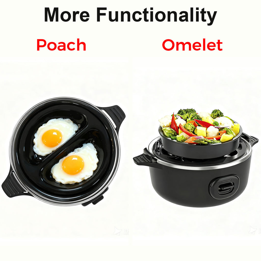 Electric Egg Cooker 7-Egg Capacity Rapid Egg Boiler with Musical Buzzer & Overheat Protection - Hard Soft Medium Boiled Eggs, Egg Poacher & Mini Food Steamer - Easy Clean, Black