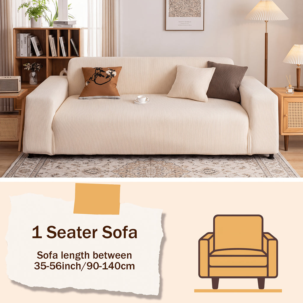Chenille Sofa Cover Textured Stripe Elastic Full Cover Non-Slip Washable Scratch-Resistant Couch Slipcover for 1 2 3 4 Seater Living Room Office Green Gray Coffee Beige