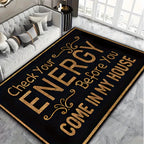 Anti-Slip Doormat Check Energy Before Entry Black Gold Lettering 7mm Thick Indoor Mat for Living Room Kitchen Bathroom Entryway 17x47in