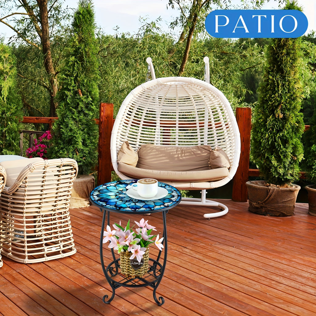 13.5 Inch Round Side Table Indoor Outdoor – Space-Saving Modern Accent Table for Patio Balcony Living Room Sofa Garden