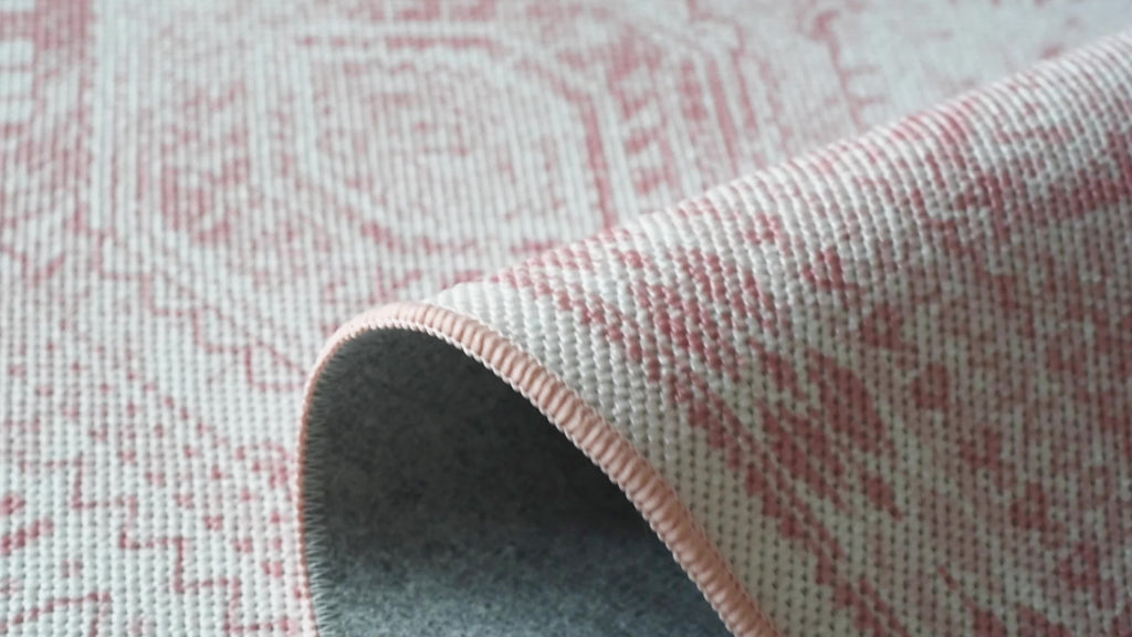 Vintage Retro Area Rug Pink Machine Washable Non-Slip Low Pile for Living Room, Bedroom & Dining – Lightweight Indoor Carpet, 4 Sizes