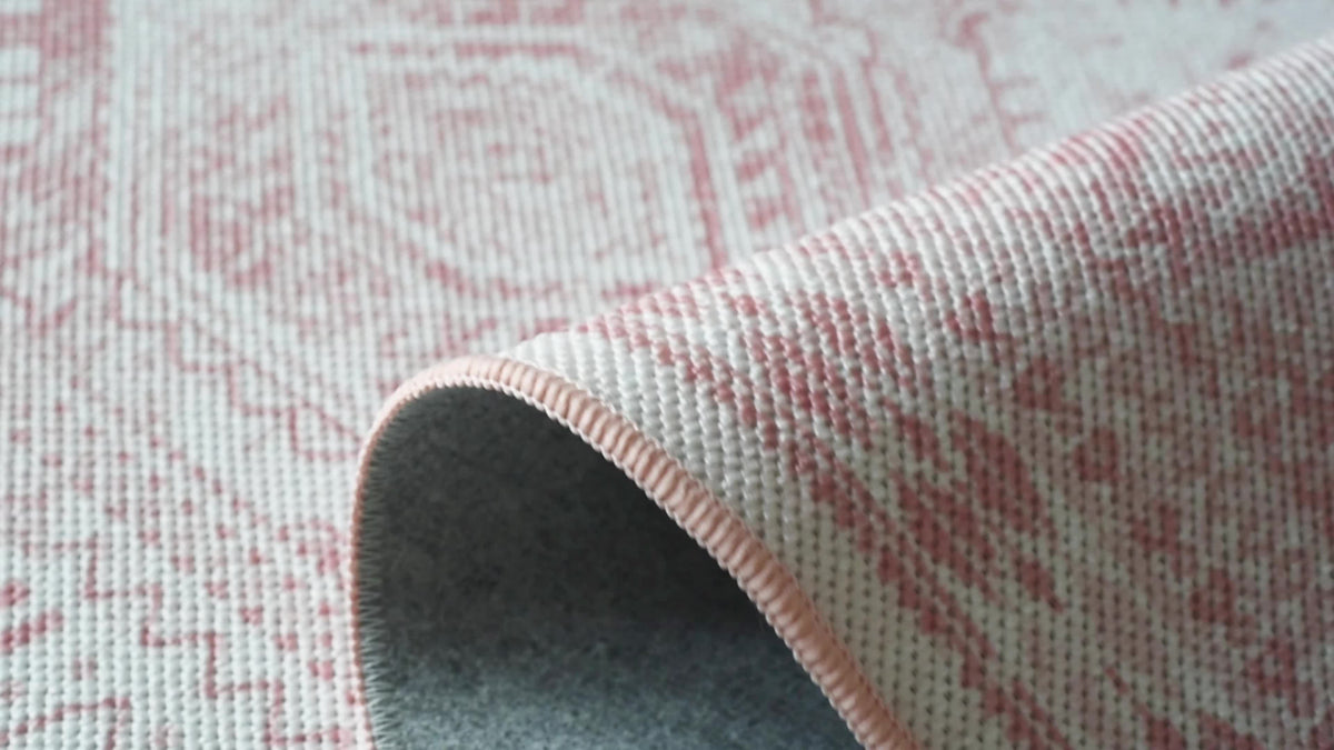 Vintage Retro Area Rug Pink Machine Washable Non-Slip Low Pile for Living Room, Bedroom & Dining – Lightweight Indoor Carpet, 4 Sizes