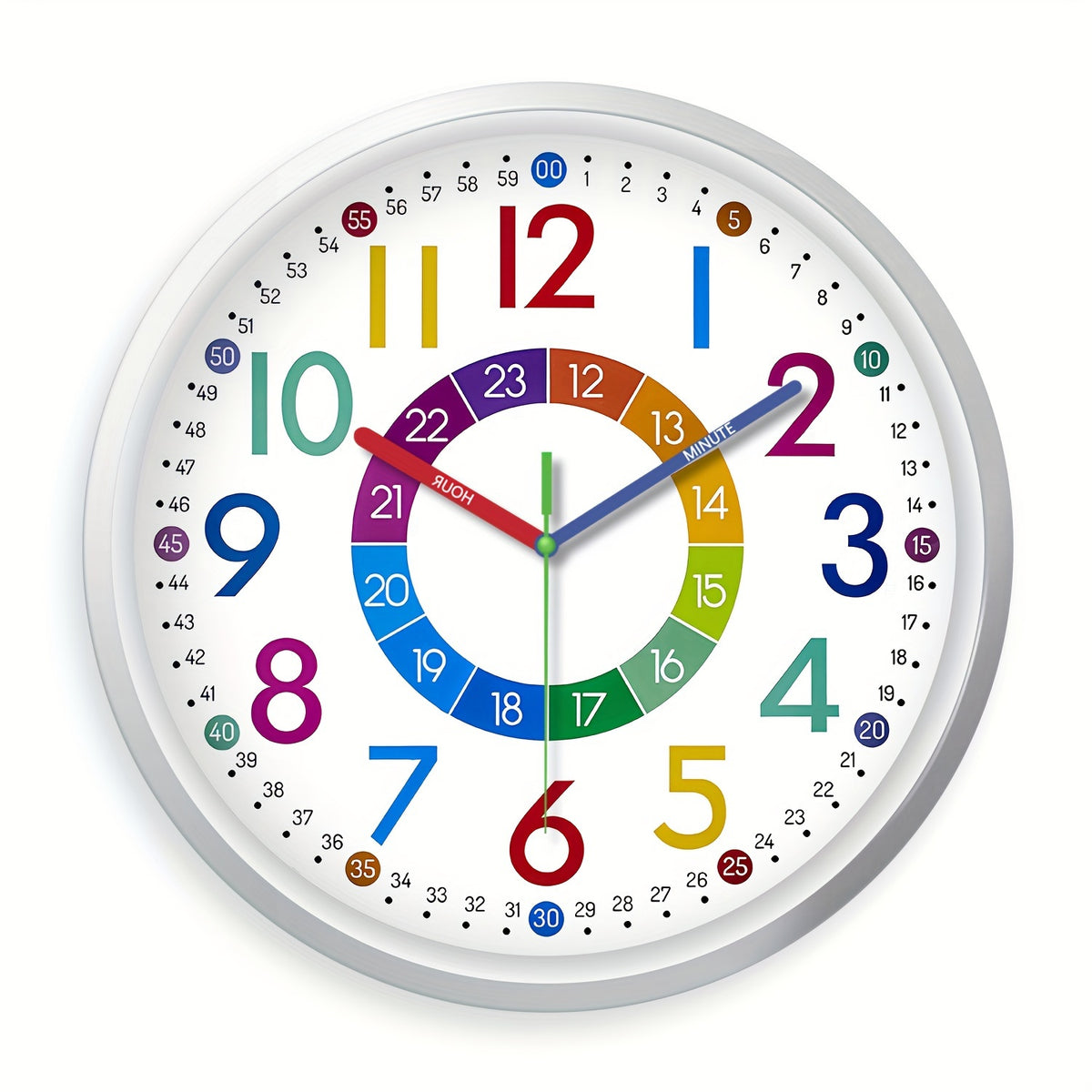 Color Learning Wall Clock for Kids – 8, 10 & 12 Inch Silent Quartz Movement, Teach How to Tell Time, Educational Teaching Clock for Bedroom, Classroom & School, AA Battery, Holiday Gift