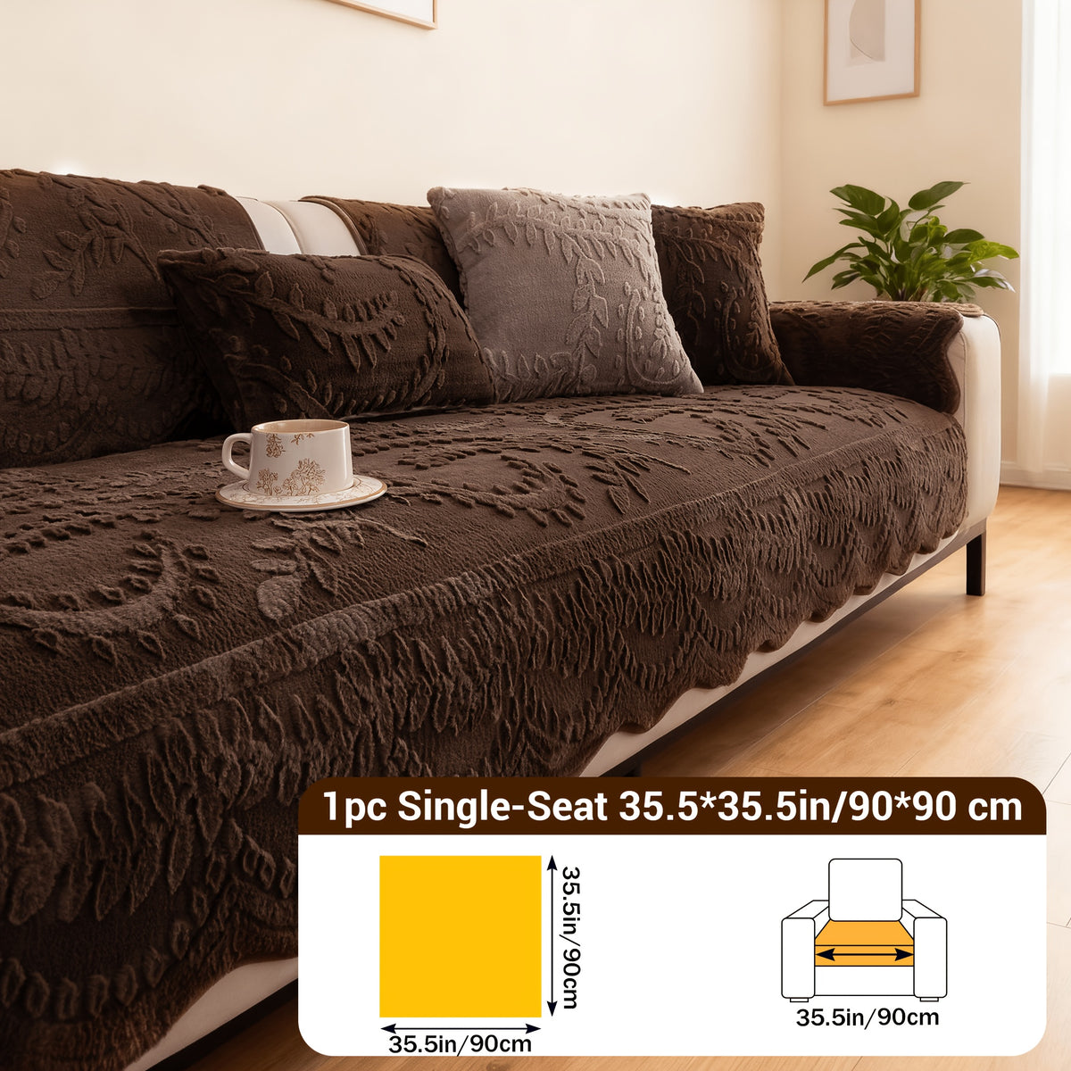 Thick Faux Rabbit Plush Sofa Cover – Soft Non-Slip Washable Pet-Friendly Furniture Protector for Living Room, Bedroom & Office – 4 Colors, Armrest to 4-Seat