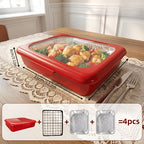 Reusable Food Storage Tray Set 4PCS 2-in-1 Plastic Serving Tray with Foil Trays – Holiday Party Containers for Christmas, Thanksgiving, BBQ & Outdoor Gatherings, White, Red & Black
