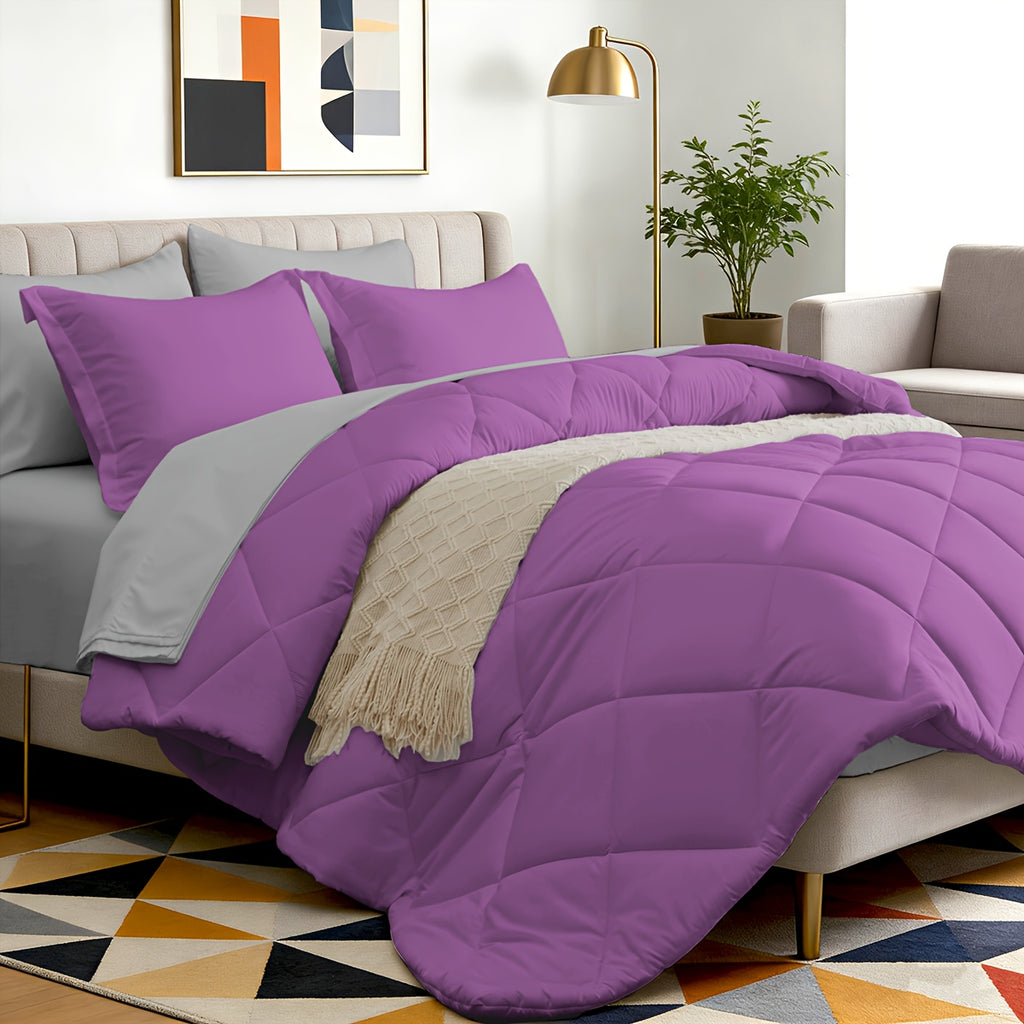 Bed in a Bag 7-Piece Double-Sided Checked Comforter Set – Ultra Soft Fluffy All Season Bedding with Flat Sheet Fitted Sheet Pillowcases Shams, Twin XL Full Queen King