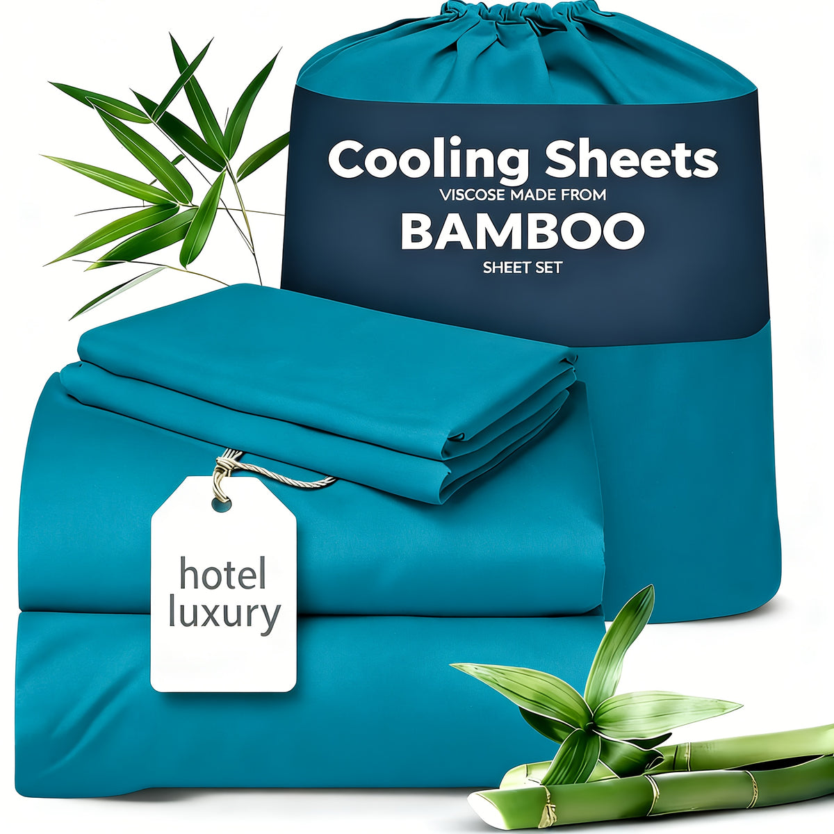 Bamboo Bed Sheets Set 1660TC Ultra Soft Deep Pocket Cooling 3/4pcs – Luxury Fitted Sheet & Pillowcase Set for Twin Full Queen King, 14 Colors