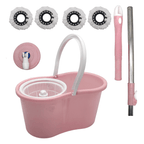 Pink 360 Spin Mop and Bucket Set with Wringer 4 Microfiber Heads Stainless Steel Adjustable Handle for Hardwood Tile Laminate Floor Cleaning