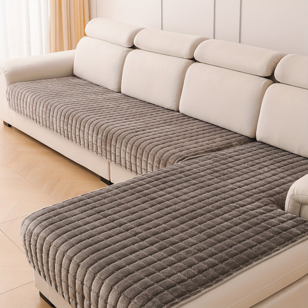 Quilted Short Plush Sofa Protector Set of 2 Ultra Soft Thick Non-Slip Sofa Mat – Pet Friendly, Machine Washable, Fits 3-Seater Sofa, Chaise & Bed Chair, Contemporary Home Decor