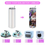 20oz Sublimation Tumblers Bulk 25 or 50 Pack – Skinny Straight Stainless Steel Insulated Sublimation Blanks with Lid & Straw, Gift Box Included