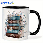 Bookworm Ceramic Mug – "There's No Such Thing as Too Many Books" Quote Tea Cup – Funny Gift for Book Lovers, Librarians & Teachers