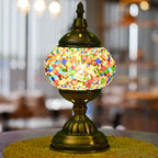 Handmade Turkish Mosaic Table Lamp 3-Color Dimming Glass Bedside Lamp with Metal Base - USB Powered Boho Decorative Light for Bedroom Living Room - Bulb Included, Ready to Use
