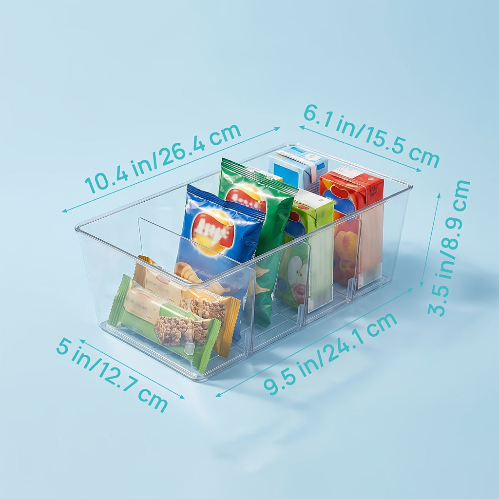 8-Pack Clear Plastic Food Storage Organizer Bins with 4 Compartments – Removable Dividers for Pantry, Kitchen, Fridge & Cabinet Organization of Snacks, Spice Packets & Pouches