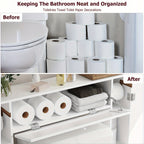 Over Toilet Storage Cabinet White Bathroom Cabinet with Toilet Paper Holder Adjustable Shelves Two Side Doors and Pull-Down Door Space Saving Bathroom Organizer