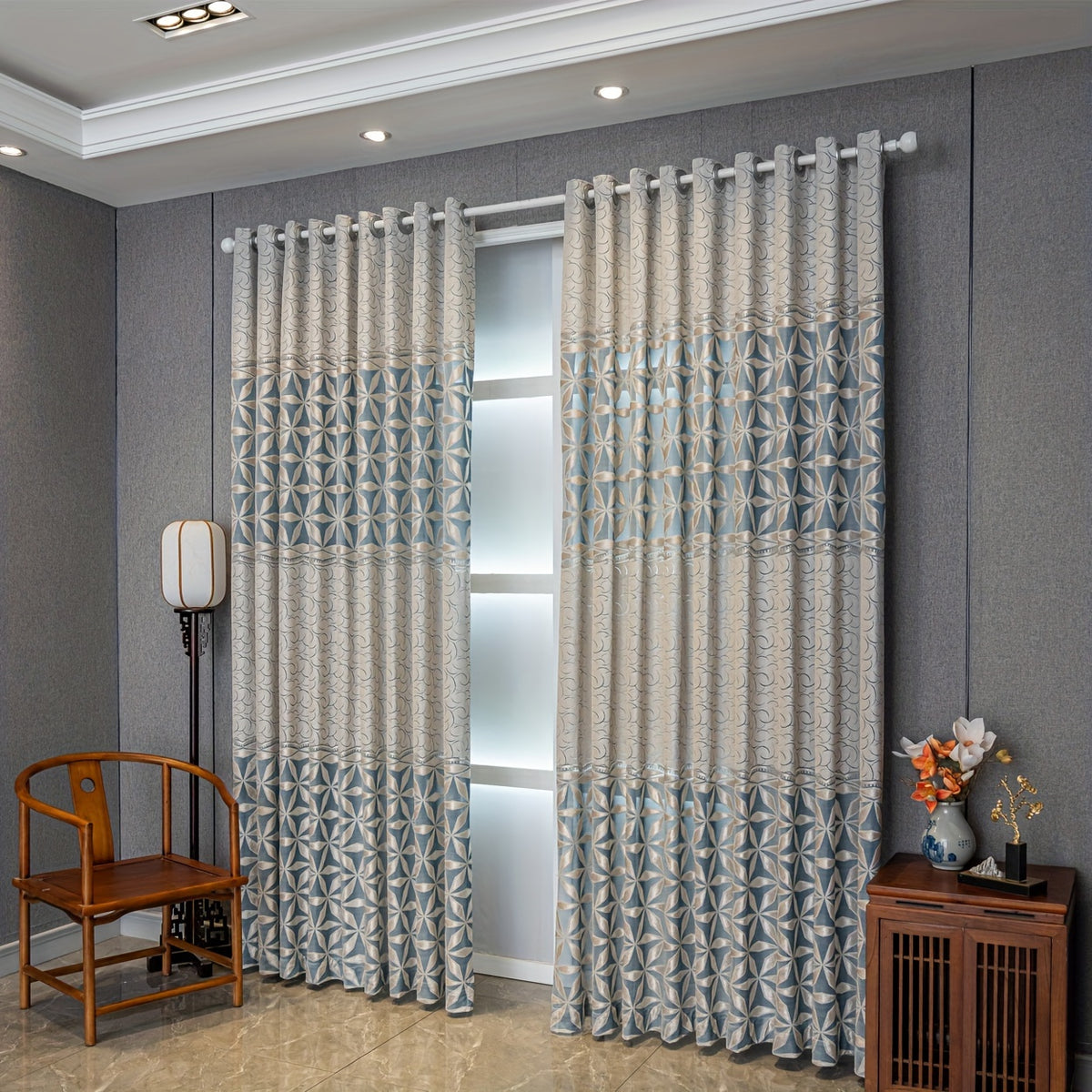 American Retro Velvet Curtains Set of 2 Panels - Semi-Sheer Contrast, Top Loop, Bedroom Living Room Study Home Decor