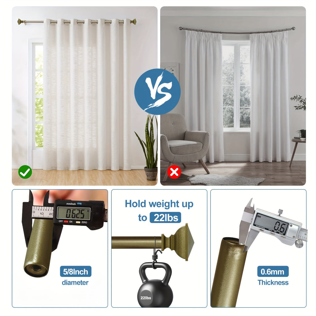 Double Curtain Rod Adjustable 28-48 / 48-84 / 84-120 Inch – 5/8" Front & 1/2" Back Drapery Rod Set with Square Urn Finials & Mounting Hardware | 5 Finishes