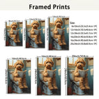Funny Dog Bathroom Wall Art – Framed Canvas Print Dog on Toilet Reading Newspaper, Humor Bathroom Decor for Dog Lovers, Quirky Animal Poster for Restroom & Powder Room, Ready to Hang